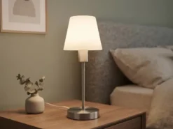 Tischlampe MATHA touch dimmbar mit Glasschirm Weiß & E14 LED, Höhe 32cm