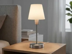 Tischlampe MATHA touch dimmbar mit Glasschirm Weiß & E14 LED, Höhe 32cm