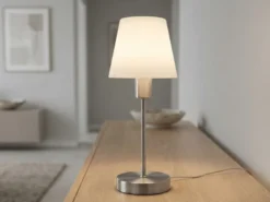 Tischlampe MATHA touch dimmbar mit Glasschirm Weiß & E14 LED, Höhe 32cm