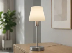 Tischlampe MATHA touch dimmbar mit Glasschirm Weiß & E14 LED, Höhe 32cm