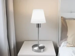 Tischlampe MATHA touch dimmbar mit Glasschirm Weiß & E14 LED, Höhe 32cm