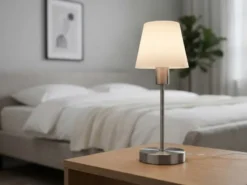 Tischlampe MATHA touch dimmbar mit Glasschirm Weiß & E14 LED, Höhe 32cm
