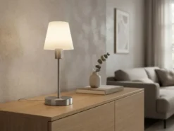 Tischlampe MATHA touch dimmbar mit Glasschirm Weiß & E14 LED, Höhe 32cm