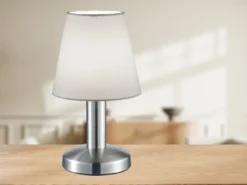 Tischlampe MATS II Stoff Lampenschirm Weiß Touchfunktion EIN/AUS, Höhe 24 cm