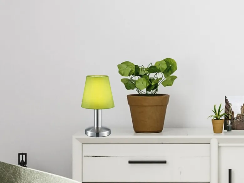Tischlampe MATS II Stoff Lampenschirm Grün mit Touchfunktion EIN/AUS, Höhe 24 cm
