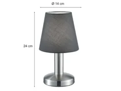 Tischlampe MATS II Stoff Lampenschirm Grau Touchfunktion EIN/AUS, Höhe 24 cm