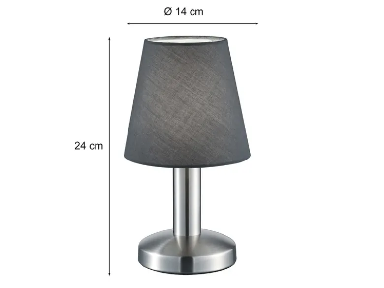 Tischlampe MATS II Stoff Lampenschirm Grau Touchfunktion EIN/AUS, Höhe 24 cm