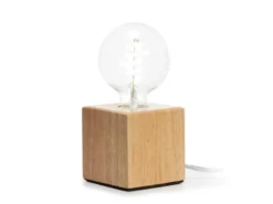 Tischlampen Sockel Würfel Holz Eiche E27 Fassung OHNE Leuchtmittel, Quadrat 9cm