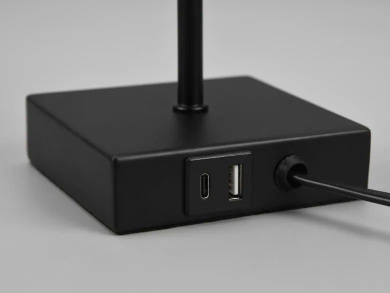 Tischlampe OLE mit Stoffschirm Schwarz & USB Ladestation, Höhe 35cm