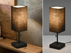 Tischlampe OLE mit Stoffschirm Schwarz & USB Ladestation, Höhe 35cm