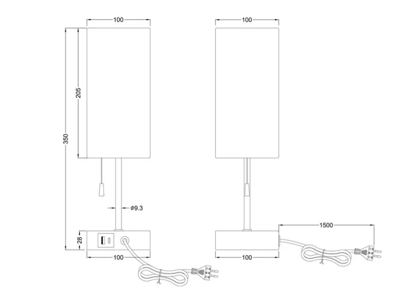 Tischlampe OLE mit Stoffschirm Schwarz & USB Ladestation, Höhe 35cm