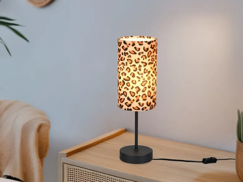 Tischlampe PARDINA mit Stoffschirm Leopardenmuster, Höhe 36,5cm
