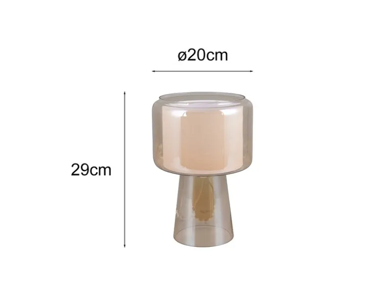 Tischlampe ROCKA aus Glas Bernsteinfarben mit Stoffschirm innen, Höhe 29cm