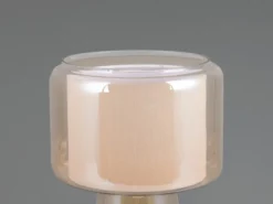 Tischlampe ROCKA aus Glas Bernsteinfarben mit Stoffschirm innen, Höhe 29cm