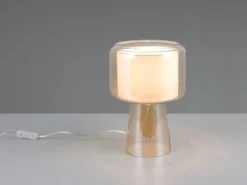 Tischlampe ROCKA aus Glas Bernsteinfarben mit Stoffschirm innen, Höhe 29cm