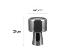 Tischlampe ROCKA aus Glas Silber Chrom mit Stoffschirm innen, Höhe 29cm