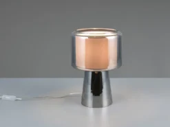 Tischlampe ROCKA aus Glas Silber Chrom mit Stoffschirm innen, Höhe 29cm