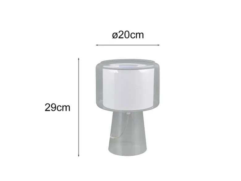 Tischlampe ROCKA aus Glas Transparent mit Stoffschirm innen, Höhe 29cm