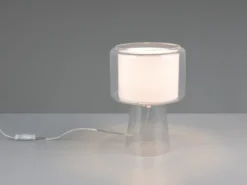Tischlampe ROCKA aus Glas Transparent mit Stoffschirm innen, Höhe 29cm