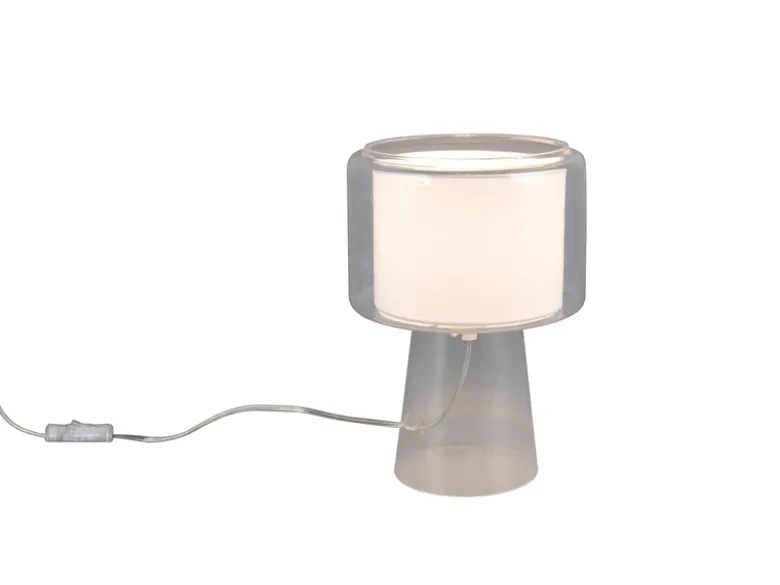 Tischlampe ROCKA aus Glas Transparent mit Stoffschirm innen, Höhe 29cm