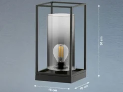 Tischlampe SAMU Schwarz mit Rauchglas, Höhe 30cm