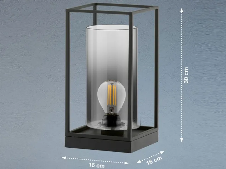 Tischlampe SAMU Schwarz mit Rauchglas, Höhe 30cm