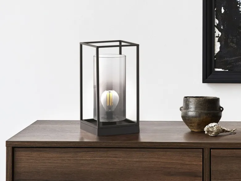 Tischlampe SAMU Schwarz mit Rauchglas, Höhe 30cm
