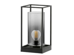 Tischlampe Schwarz mit Rauchglas & LED dimmbar, Höhe 30cm