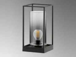 Tischlampe Schwarz mit Rauchglas & LED dimmbar, Höhe 30cm