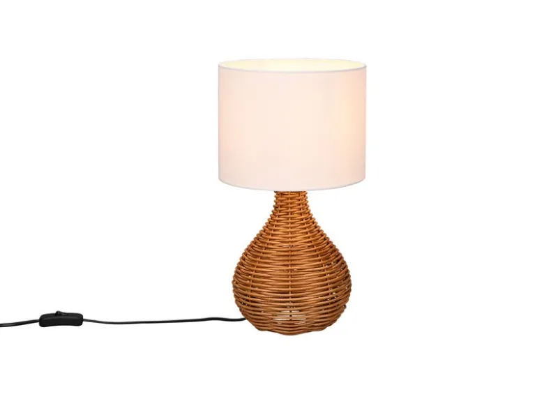 Tischlampe SPROUT mit Rattan und Stoffschirm Weiß, Höhe 40cm