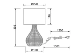 Tischlampe SPROUT mit Rattan und Stoffschirm Weiß, Höhe 40cm