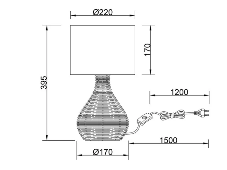 Tischlampe SPROUT mit Rattan und Stoffschirm Weiß, Höhe 40cm
