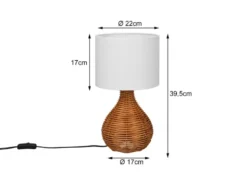 Tischlampe SPROUT mit Rattan und Stoffschirm Weiß, Höhe 40cm