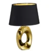 Tischlampe TABA Keramik Gold mit E14 Stoffschirm Schwarz, Höhe 33cm