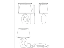 Tischlampe TABA Keramik Silber mit E14 Stoffschirm Weiß, Höhe 33cm