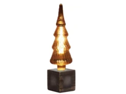 Tischlampe Würfel Grau mit Deko LED Tannenbaum, Quadrat 9cm