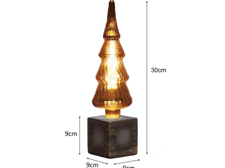 Tischlampe Würfel Grau mit Deko LED Tannenbaum, Quadrat 9cm