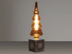 Tischlampe Würfel Grau mit Deko LED Tannenbaum, Quadrat 9cm