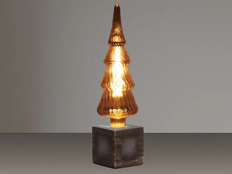 Tischlampe Würfel Grau mit Deko LED Tannenbaum, Quadrat 9cm