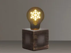Tischlampe Würfel Grau mit Deko LED Glühbirne Schneeflocke, Quadrat 9cm