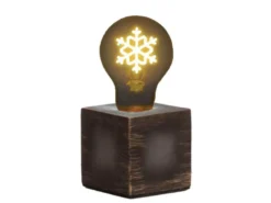 Tischlampe Würfel Grau mit Deko LED Glühbirne Schneeflocke, Quadrat 9cm