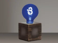 Tischlampe Würfel Grau mit Deko LED Glühbirne Schneemann, Quadrat 9cm