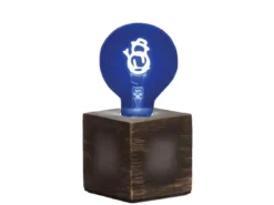 Tischlampe Würfel Grau mit Deko LED Glühbirne Schneemann, Quadrat 9cm
