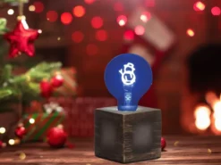 Tischlampe Würfel Grau mit Deko LED Glühbirne Schneemann, Quadrat 9cm