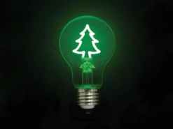 Tischlampe Würfel Grau mit Deko LED Glühbirne Tannenbaum, Quadrat 9cm