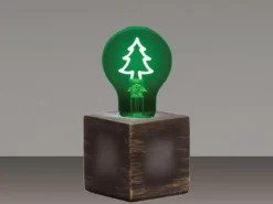 Tischlampe Würfel Grau mit Deko LED Glühbirne Tannenbaum, Quadrat 9cm