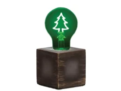 Tischlampe Würfel Grau mit Deko LED Glühbirne Tannenbaum, Quadrat 9cm