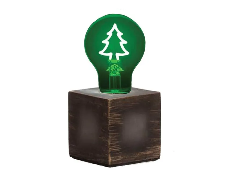 Tischlampe Würfel Grau mit Deko LED Glühbirne Tannenbaum, Quadrat 9cm