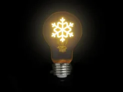 Tischlampe Würfel Holz Eiche mit Deko LED Glühbirne Schneeflocke, Quadrat 9cm