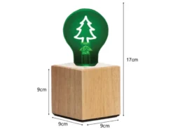 Tischlampe Würfel Holz Eiche mit Deko LED Glühbirne Tannenbaum, Quadrat 9cm